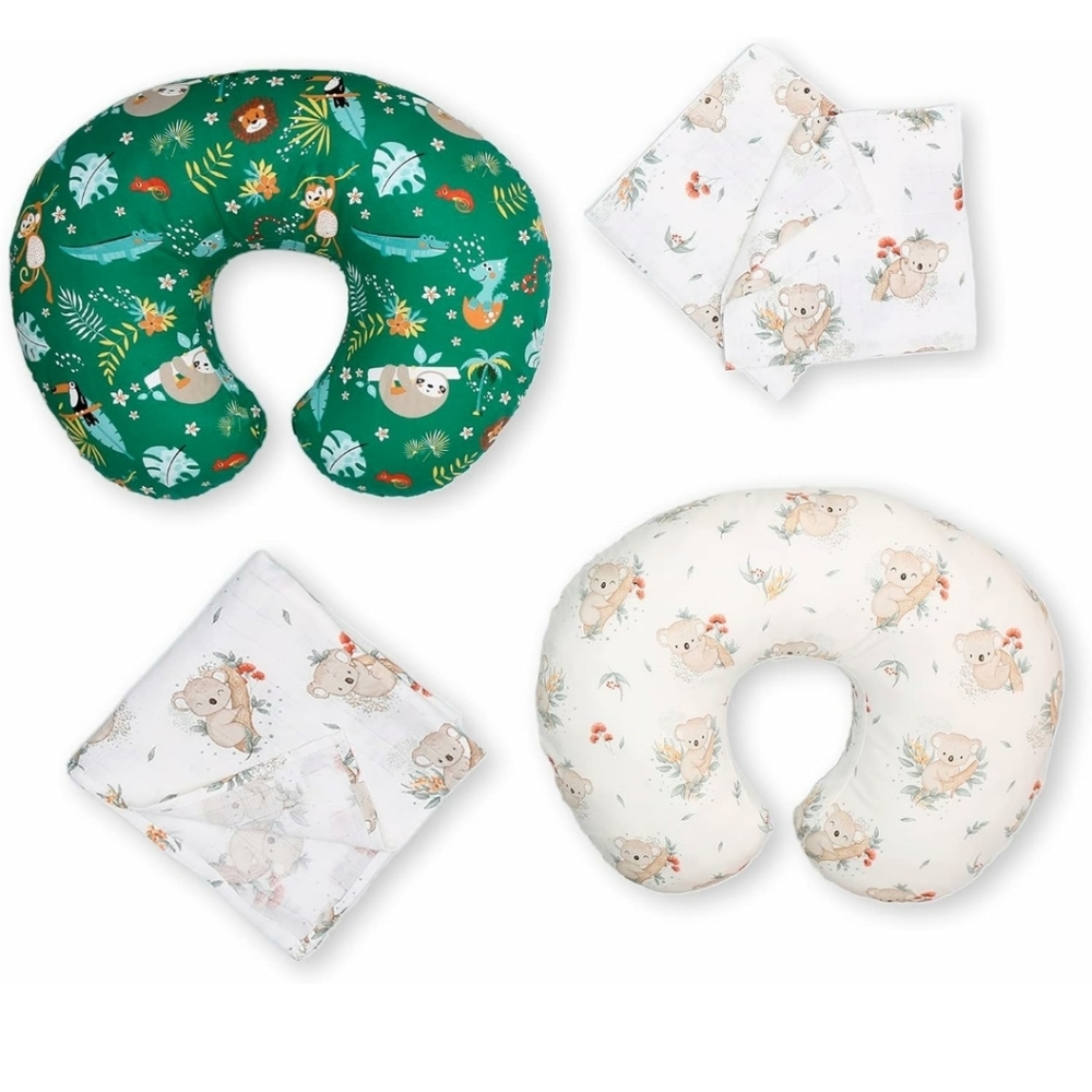 Nursing Pillow Covers and Muslin Swaddle Blanket